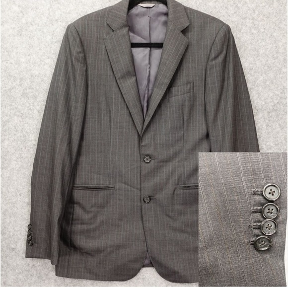 Vintage USA‎ Made Pinstripe Blazer Mens 36R Charcoal Surgeon Cuffs Custom Jacket